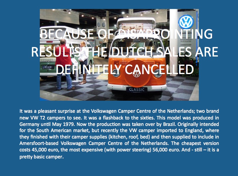 New VW T2 Camper no longer available in Holland